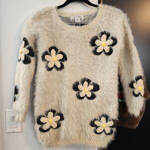 Cream Floral Crew Neck Sweater